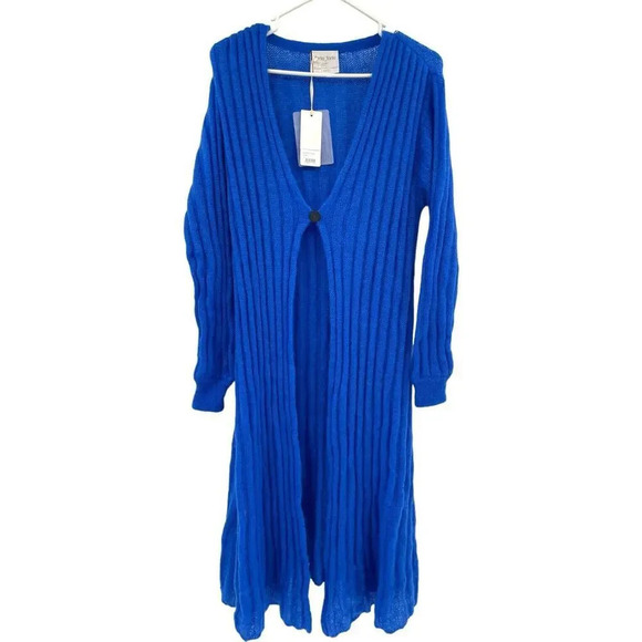 Forte Forte Women's Mohair Sweater Cardigan Duster Ribbed Coat Blue OS - Picture 2 of 14